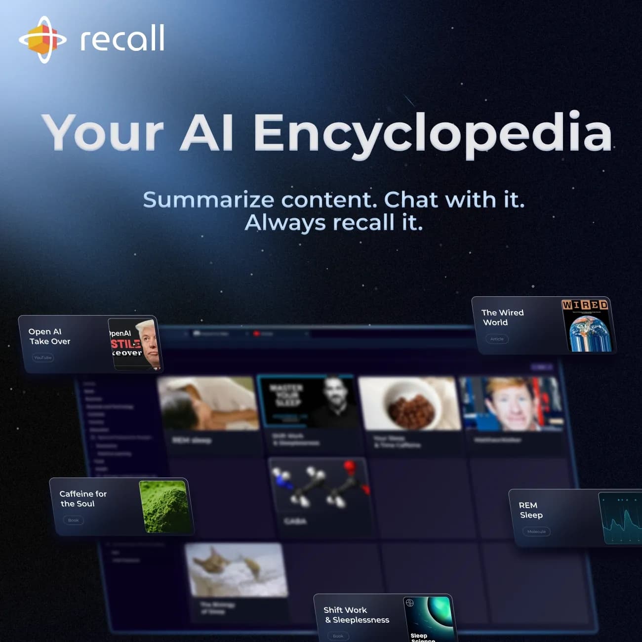 Recallv1.0.212 homepage screenshot — Summarize Anything, Forget Nothing!