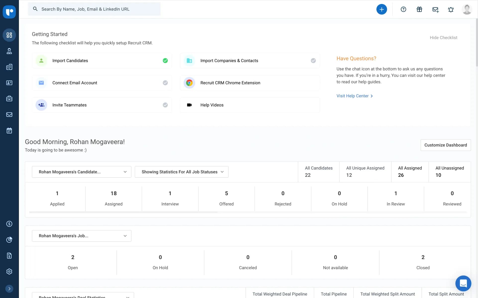 Recruit CRMv3.1.83 homepage screenshot — Streamline recruitment with one powerful ATS + CRM solution.