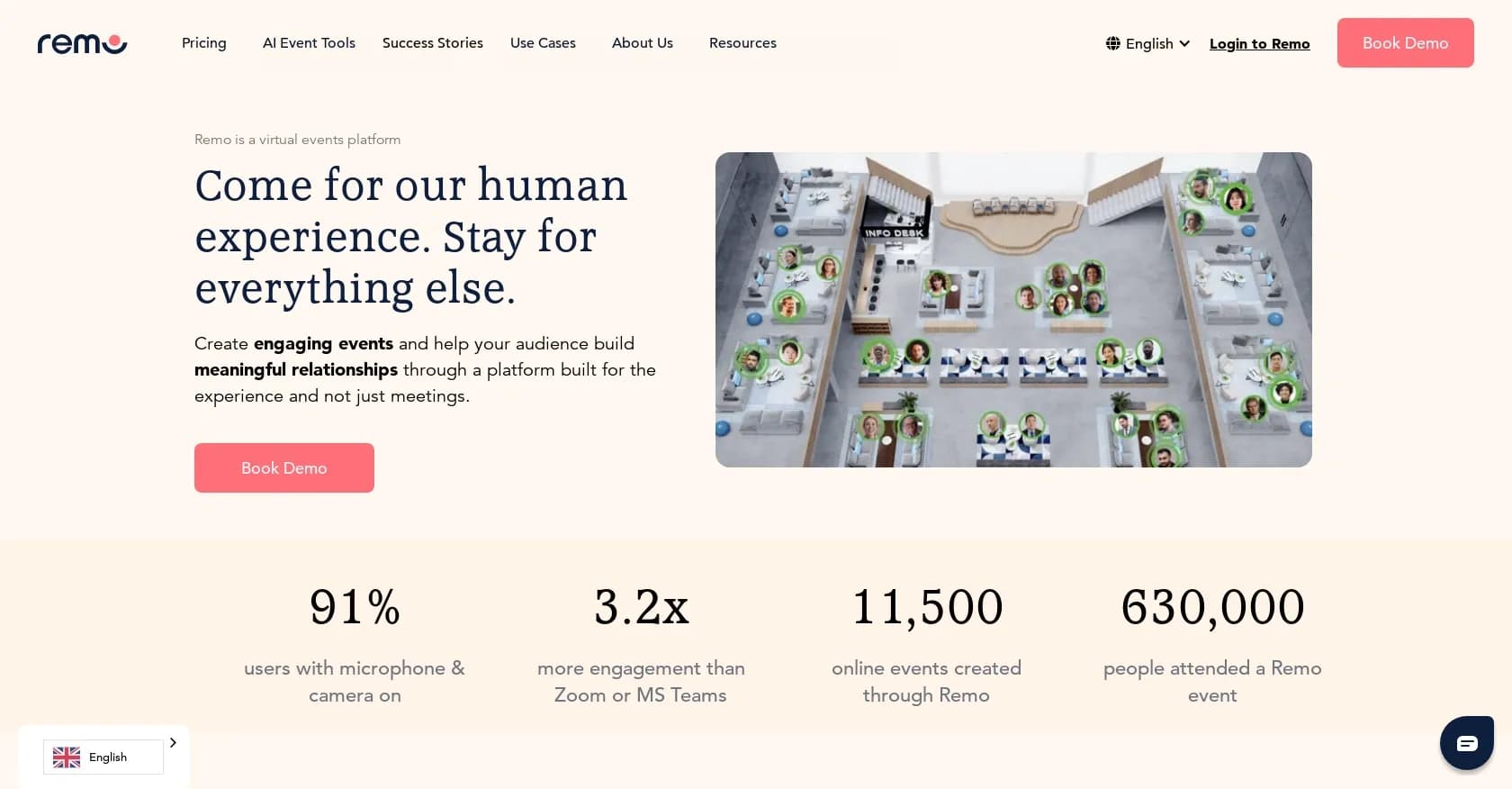 Remo.co homepage screenshot — Bring authentic online experiences to life
