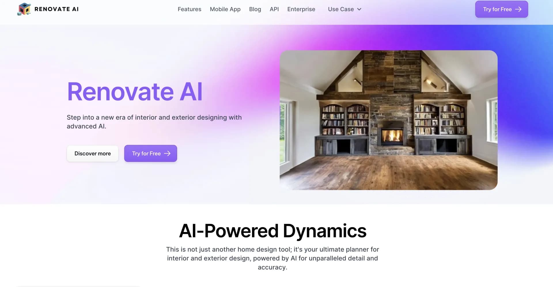 Renovate AI homepage screenshot — Renovate and remodel your home with AI-powered design.