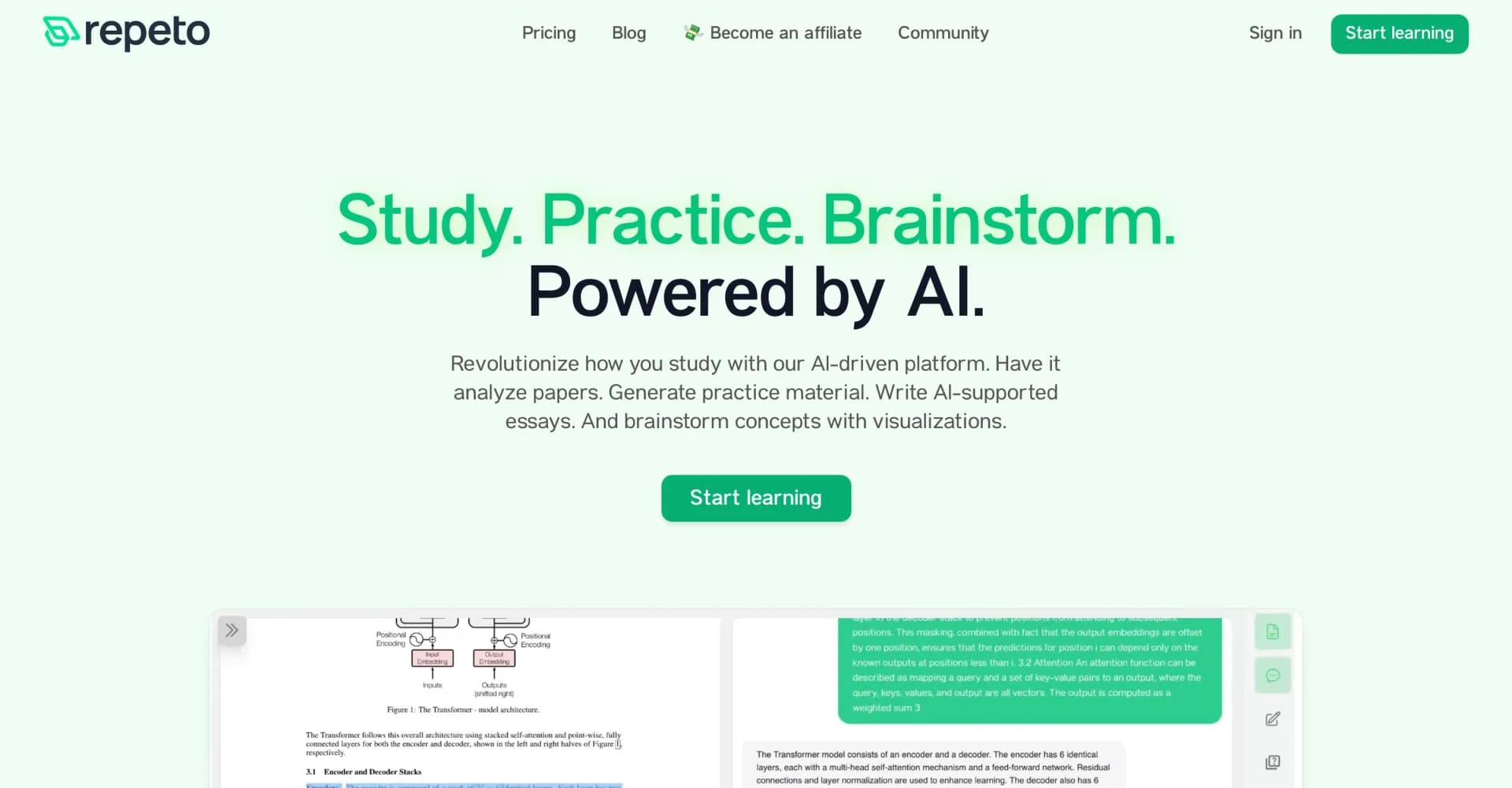 Repeto homepage screenshot — AI-powered learning platform for smarter studying.