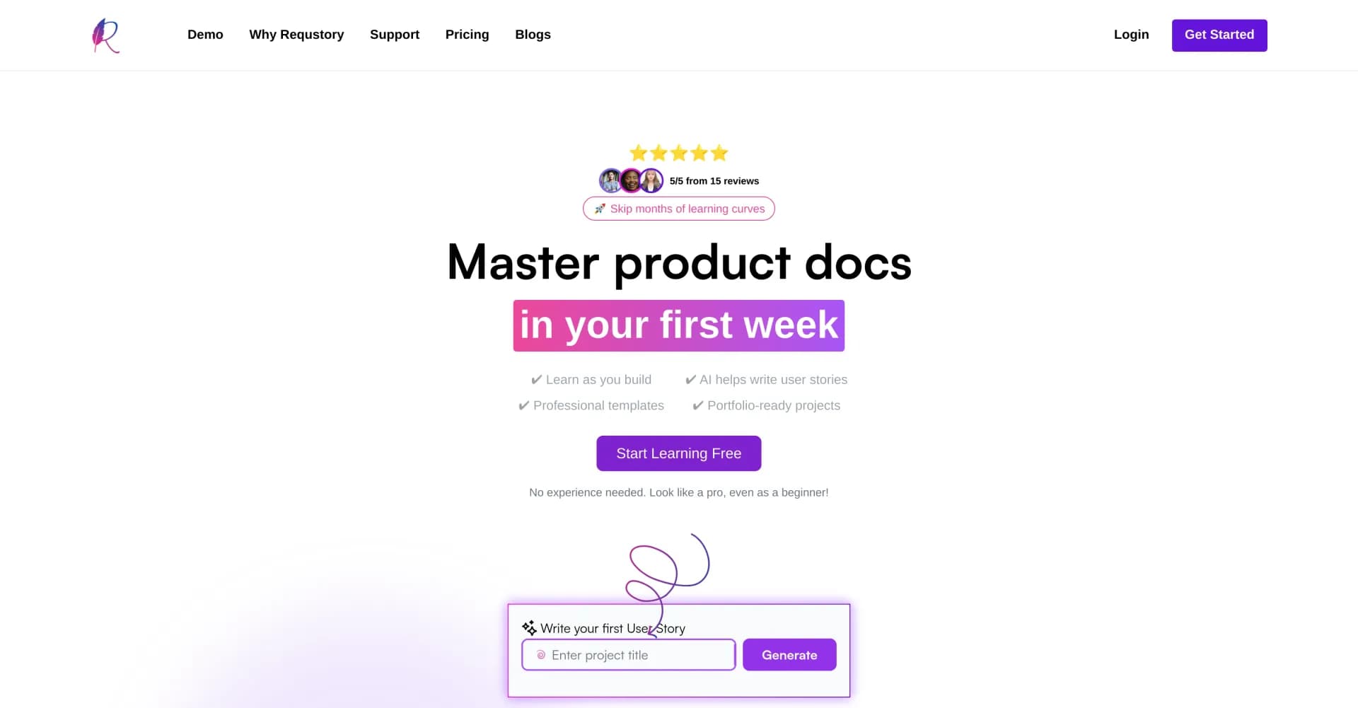 Requstory homepage screenshot — Convert ideas into user stories, maps, and prototypes.