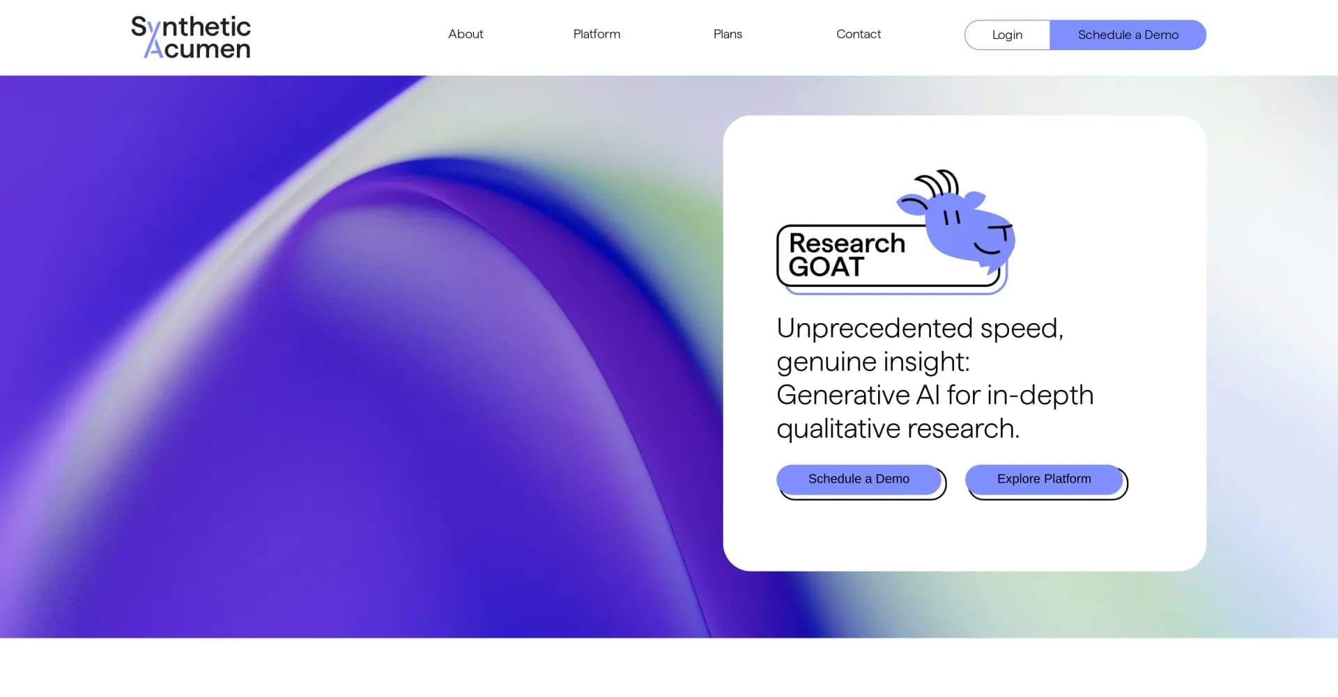 Research Goat homepage screenshot — Generative AI for in-depth qualitative research.