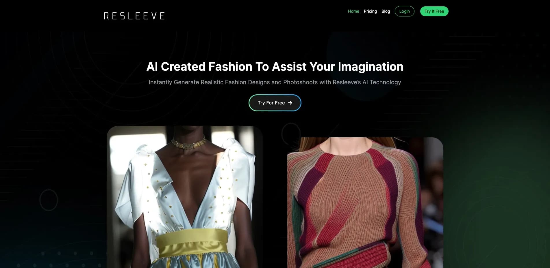 Resleeve homepage screenshot — Generate Fashion Designs and Photoshoots