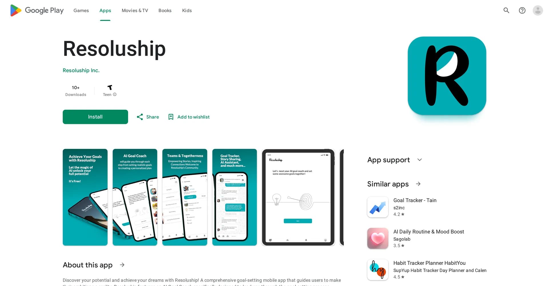 Resoluship homepage screenshot — Achieve your goals with the magic of AI