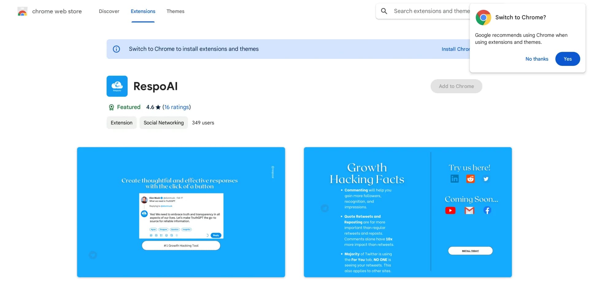 RespoAI homepage screenshot — Craft effective responses with a click.