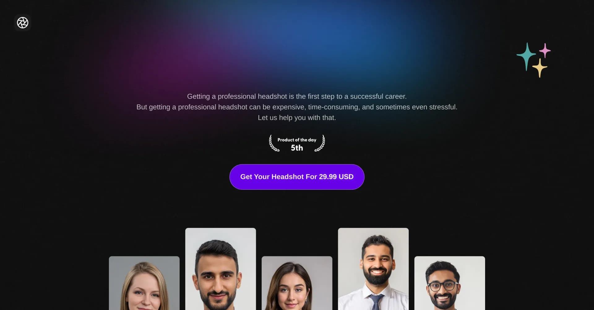 Resume Photo homepage screenshot — AI-powered professional headshots in minutes