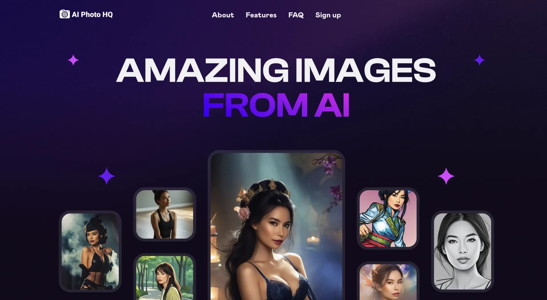AI Photo HQv1.0.2 homepage screenshot — Generate AI photos from your uploaded pictures.