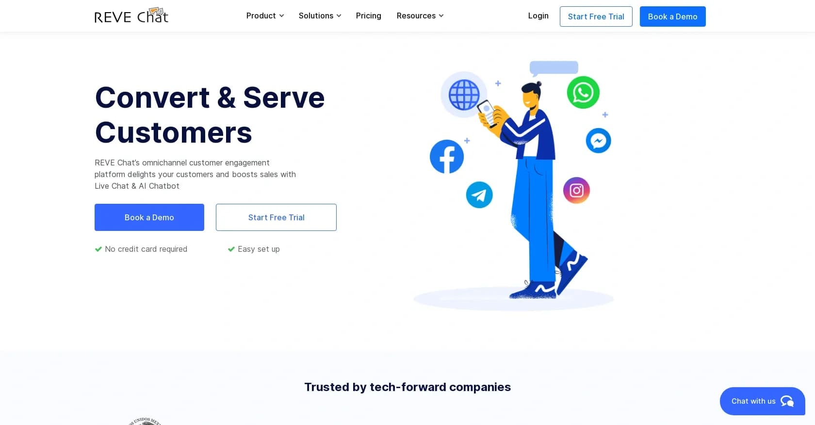 REVE Chat homepage screenshot — Omnichannel platform for quality customer communication