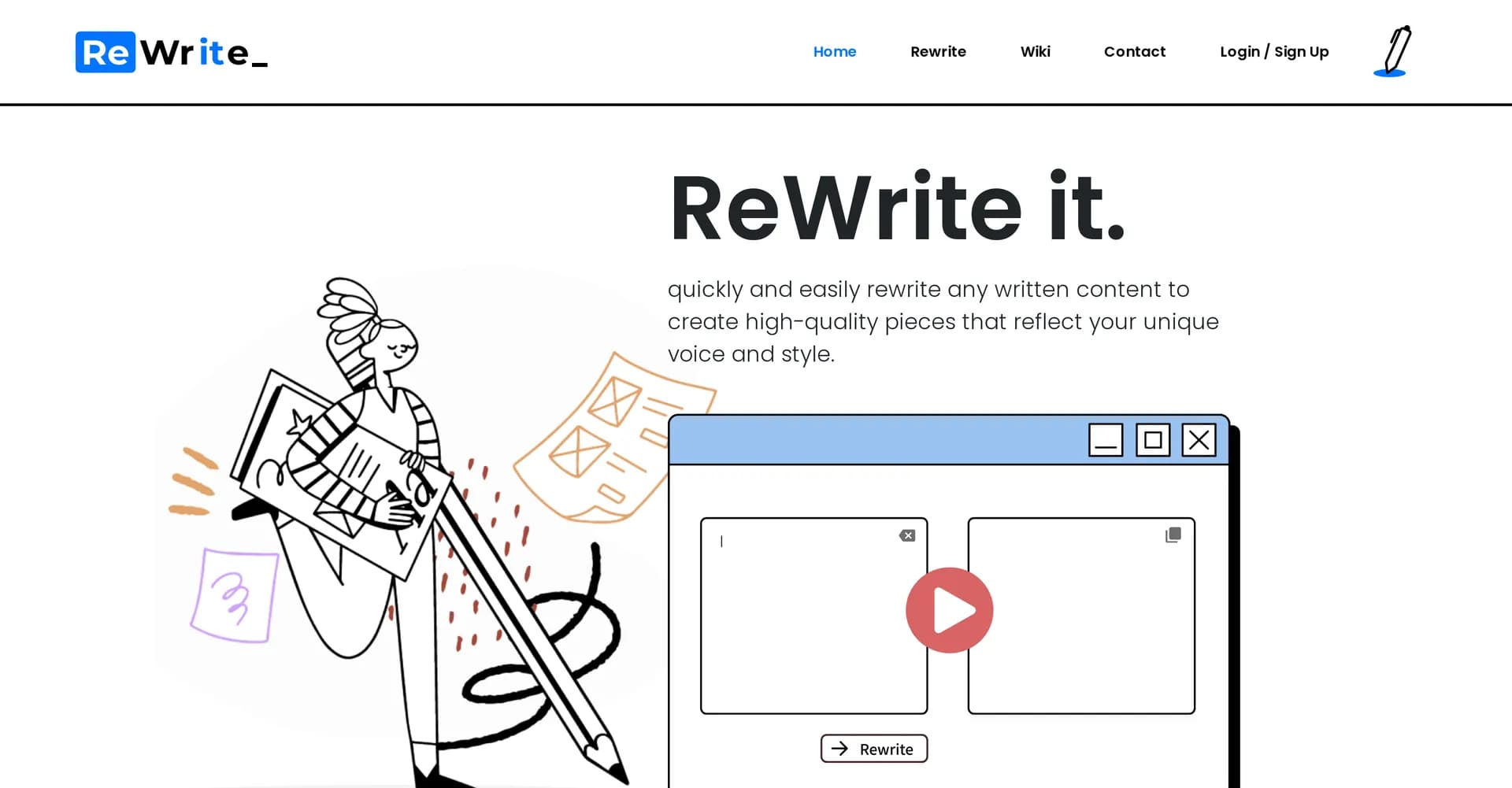 Rewriteit homepage screenshot — Rewrite content with AI, enhance your writing style.