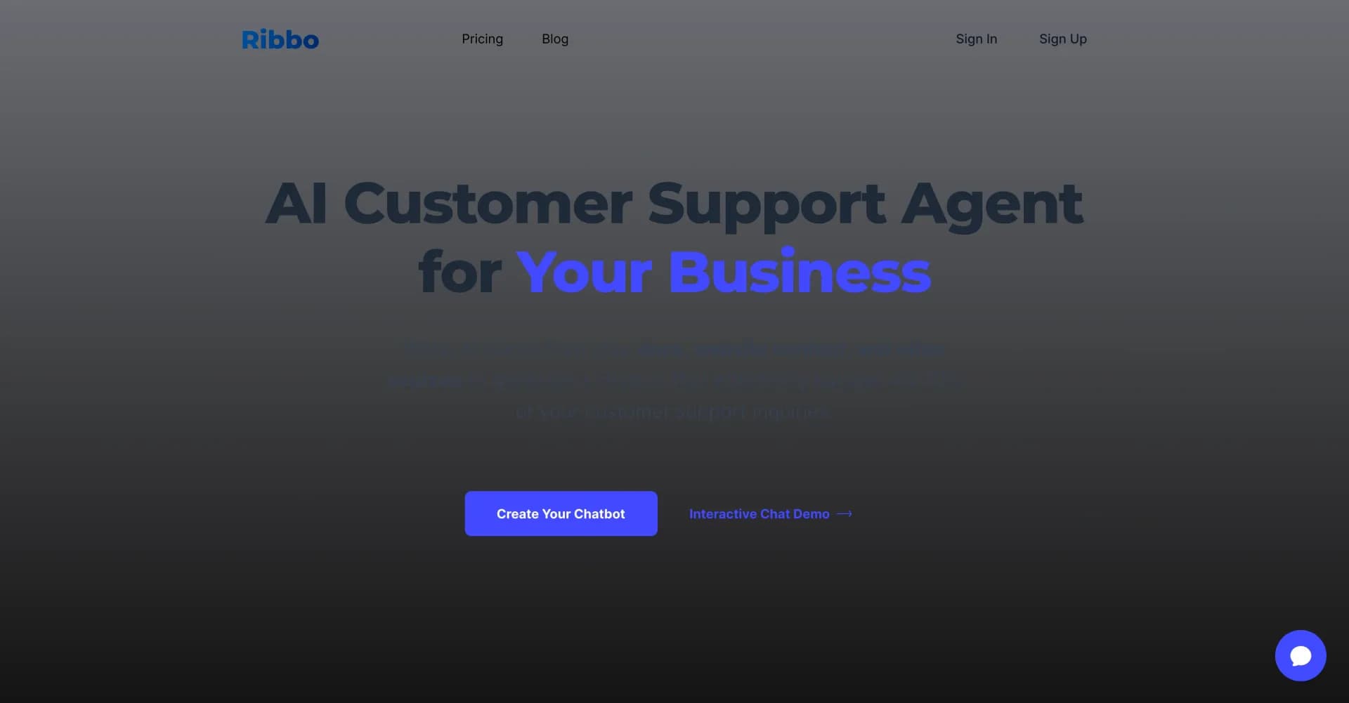 Ribbo homepage screenshot — AI chatbot handles 40-70% of customer support inquiries