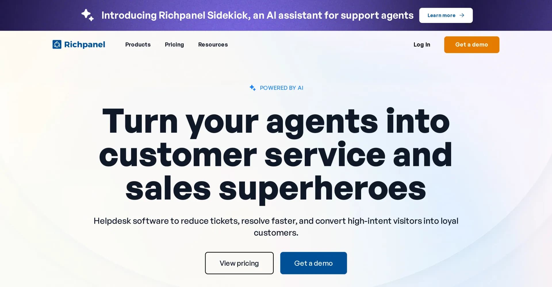 Richpanel homepage screenshot — AI-powered help desk for exceptional customer service