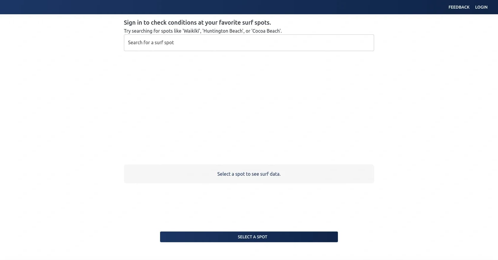RideAI homepage screenshot — AI-powered surf spot conditions checker.