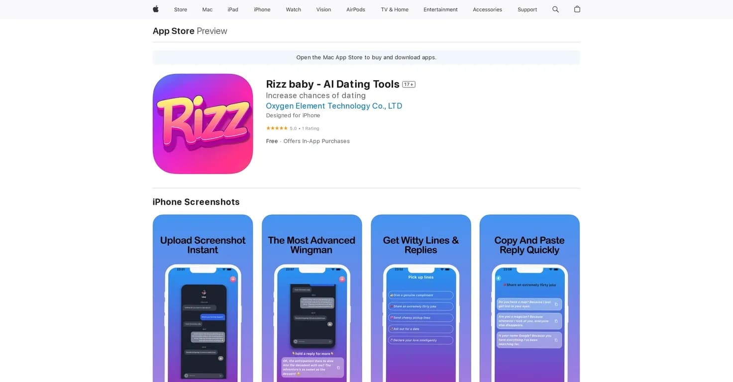 Rizz Baby homepage screenshot — Elevate your social interactions with AI.