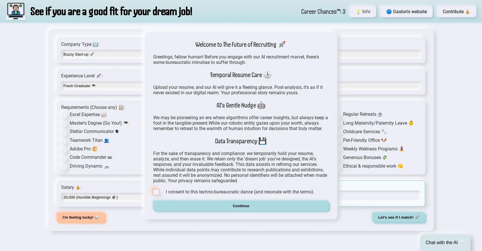 Robot Rejection homepage screenshot — AI decides your job worth in seconds