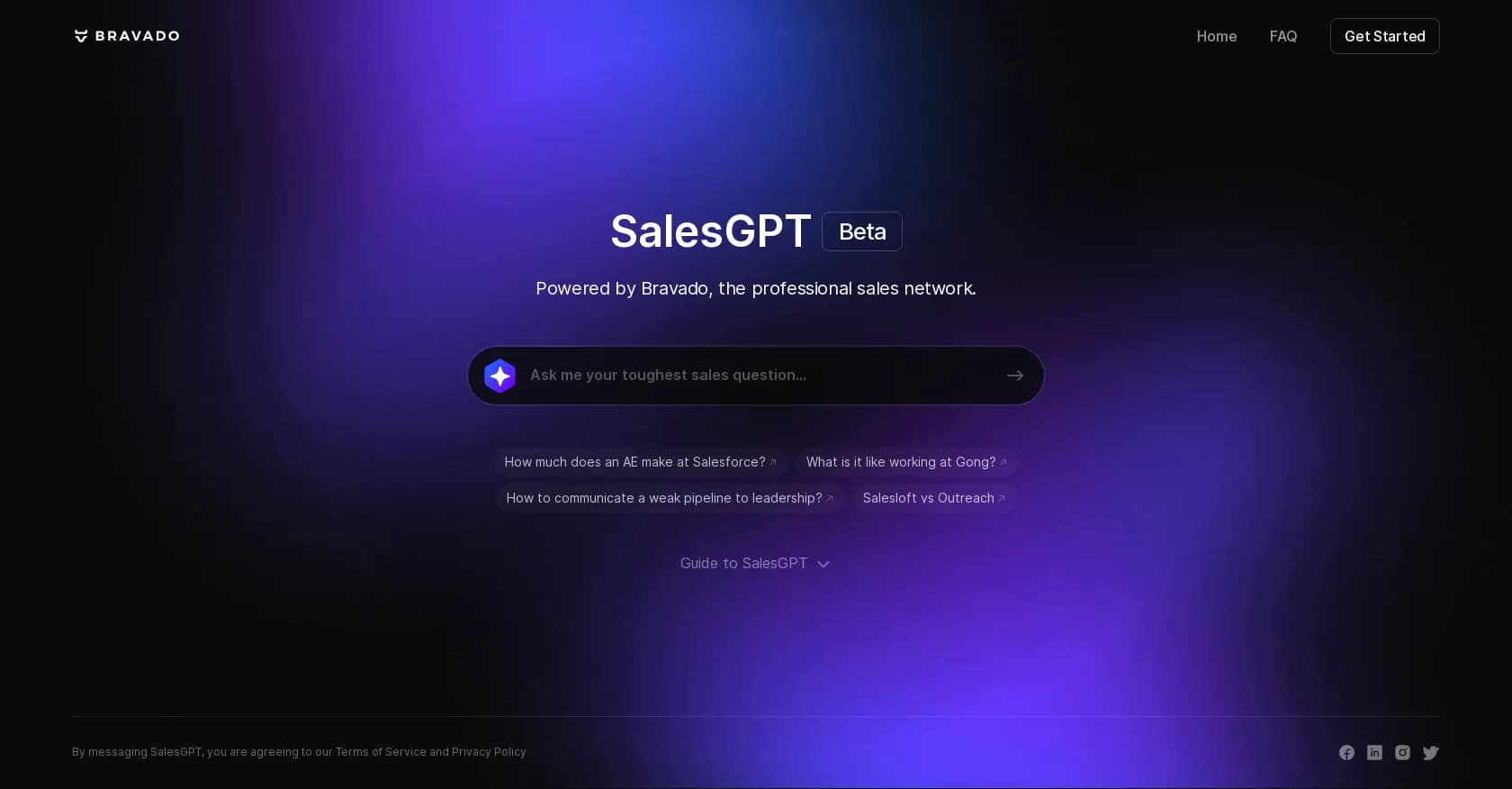SalesGPT homepage screenshot — AI-powered sales knowledge engine