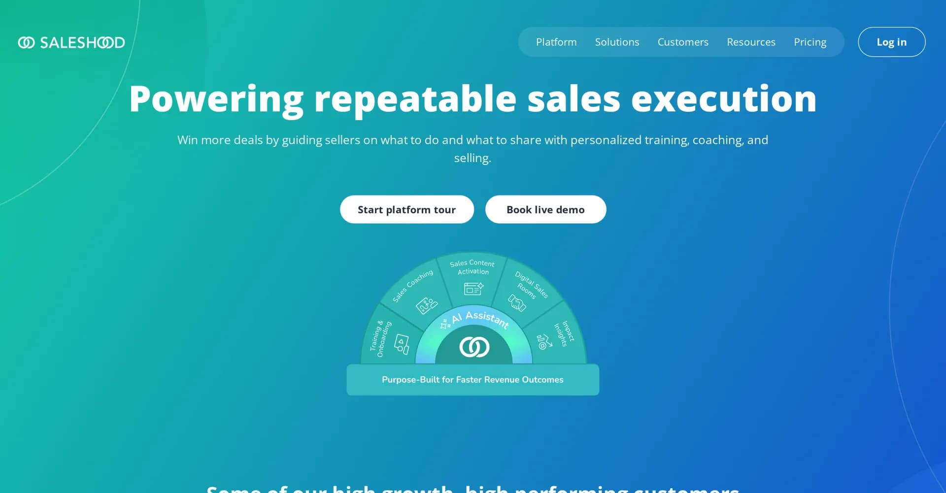 SalesHood homepage screenshot — AI-powered coaching for personalized sales experiences.