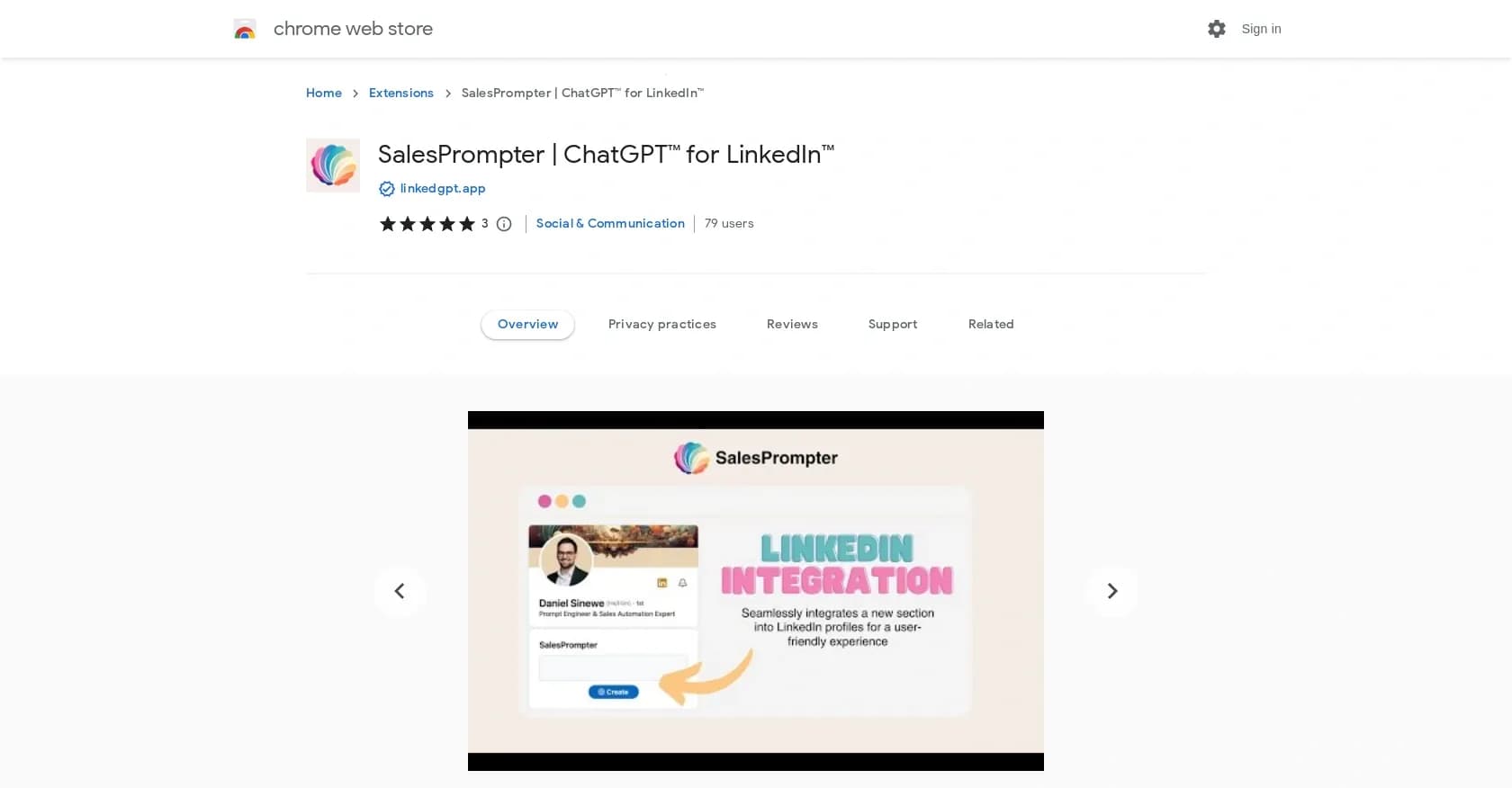 Salesprompter homepage screenshot — Automated LinkedIn message writing.