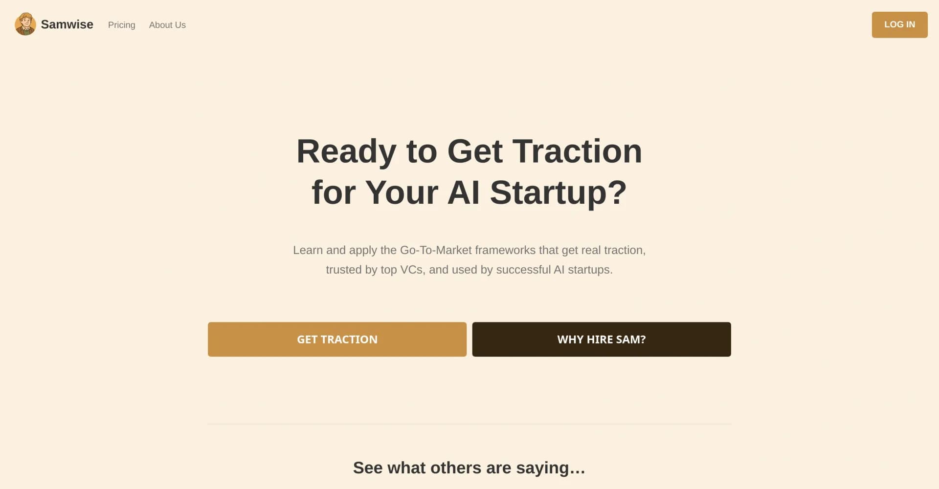 Samwise homepage screenshot — Get traction for your AI startup