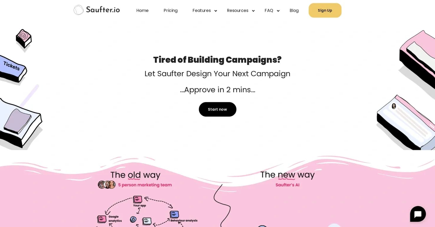Saufter homepage screenshot — Email Behavioral Campaigns - AI Drafted, Designed, Delivered