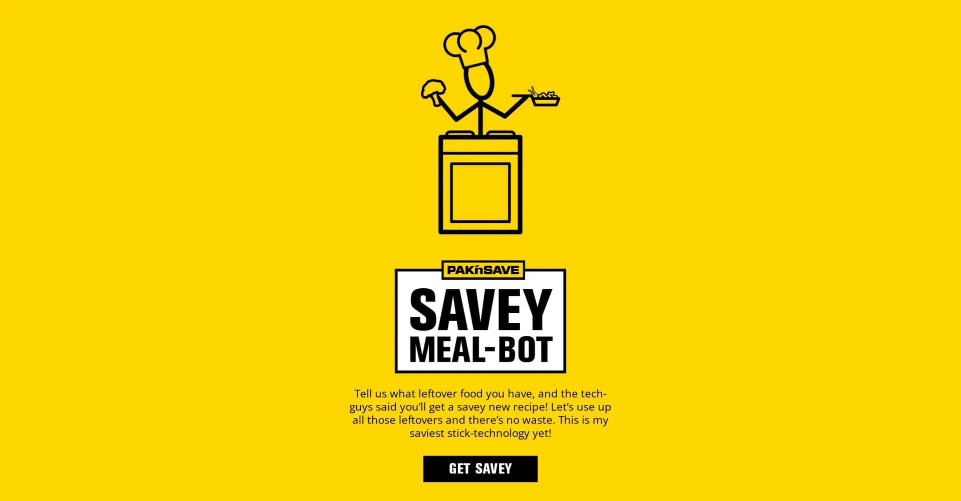 Savey Meal-Bot homepage screenshot — Turn leftovers into savvy recipes instantly.