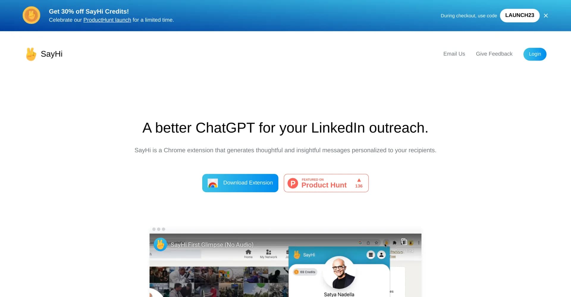 SayHi homepage screenshot — AI-powered conversation starter
