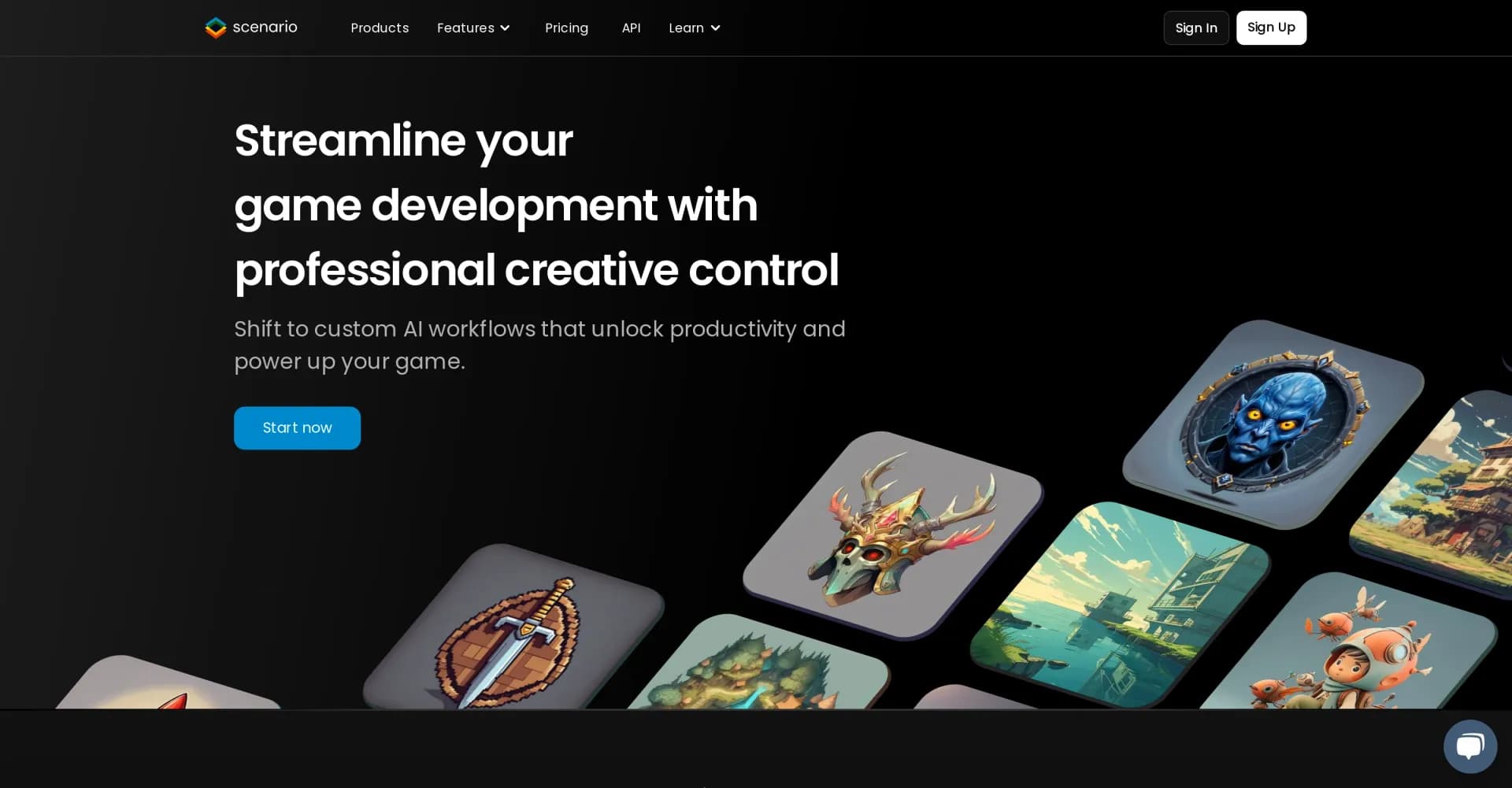 Scenariov1.80 homepage screenshot — Generate AI game assets in minutes