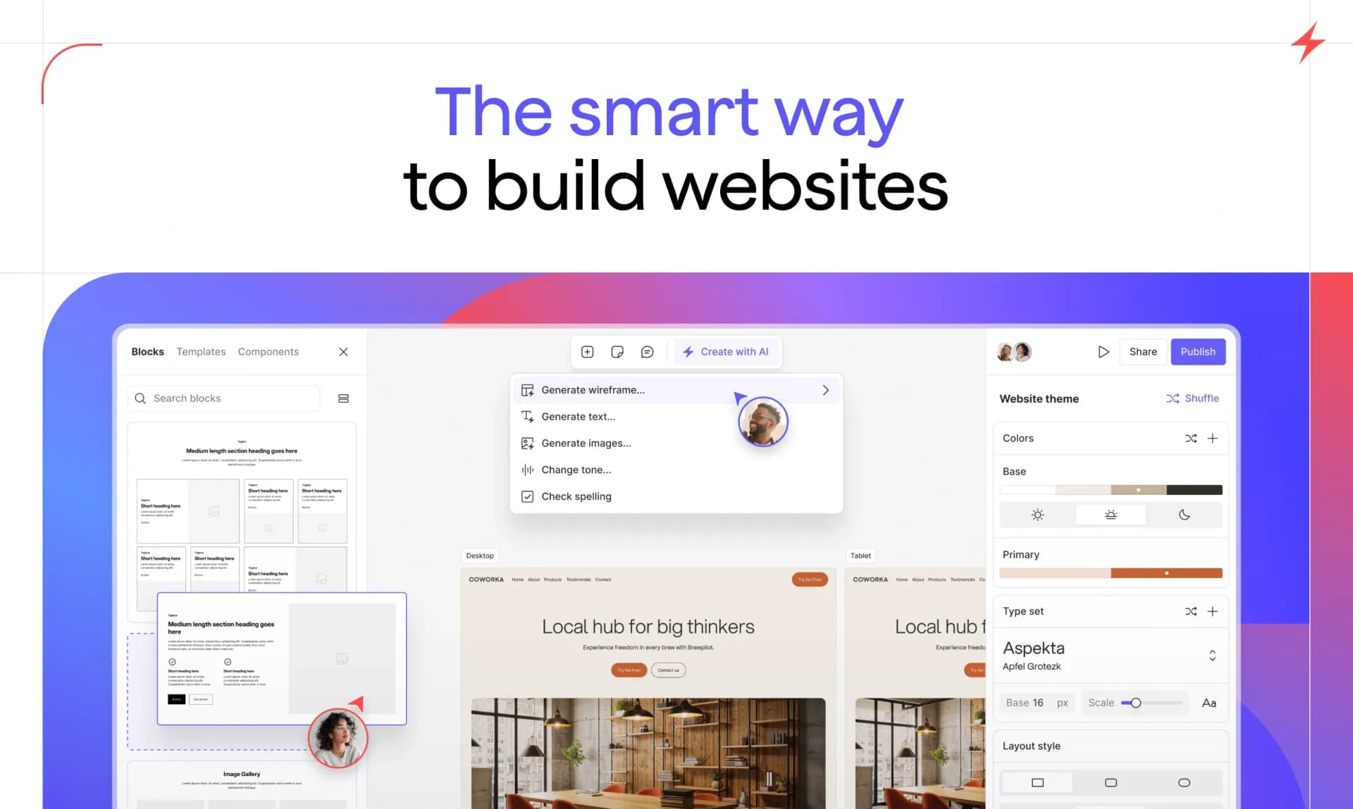 Scene homepage screenshot — The smart way to build websites