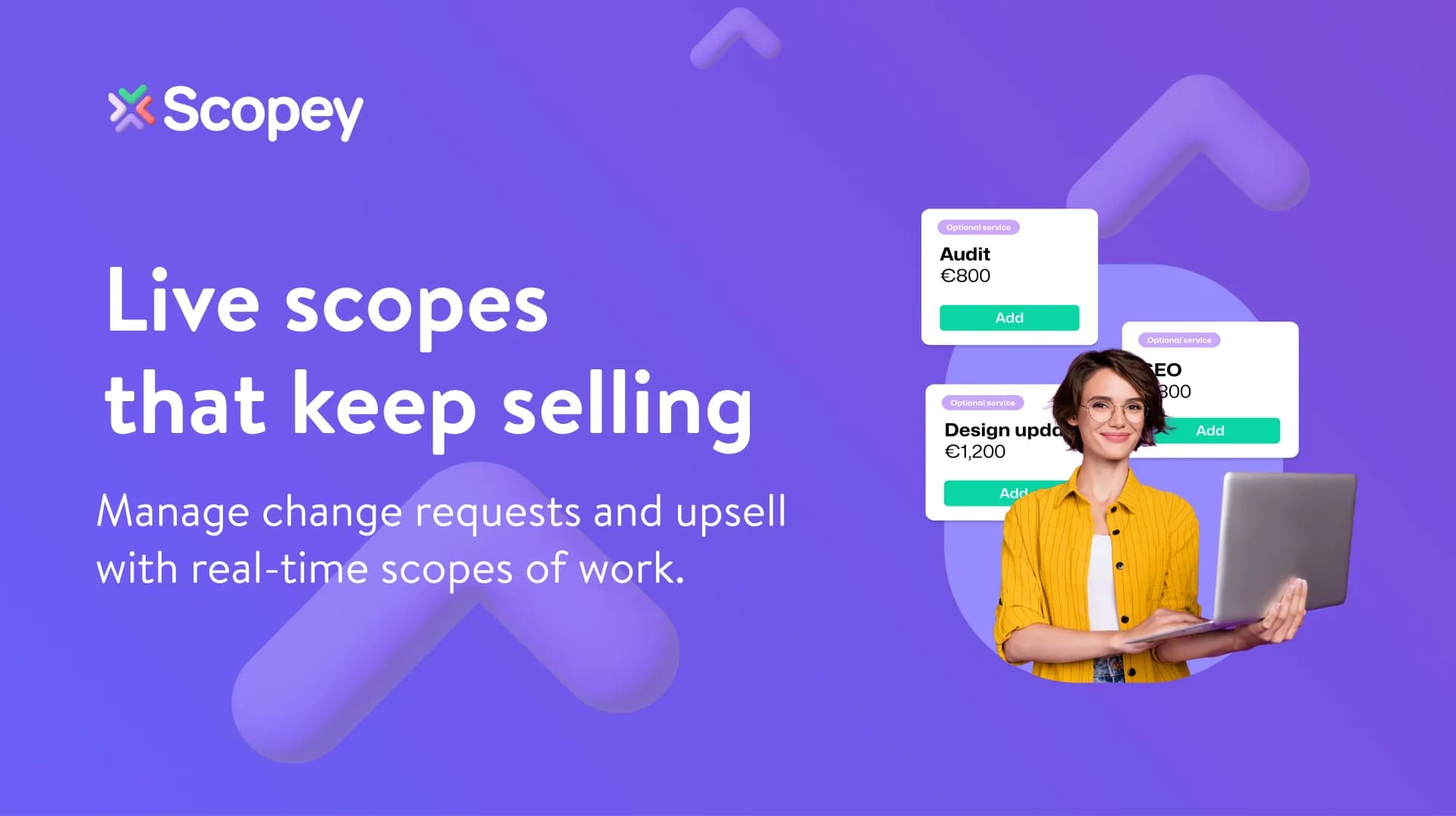 Scopey homepage screenshot — Scope and quote work in minutes. Manage change requests with