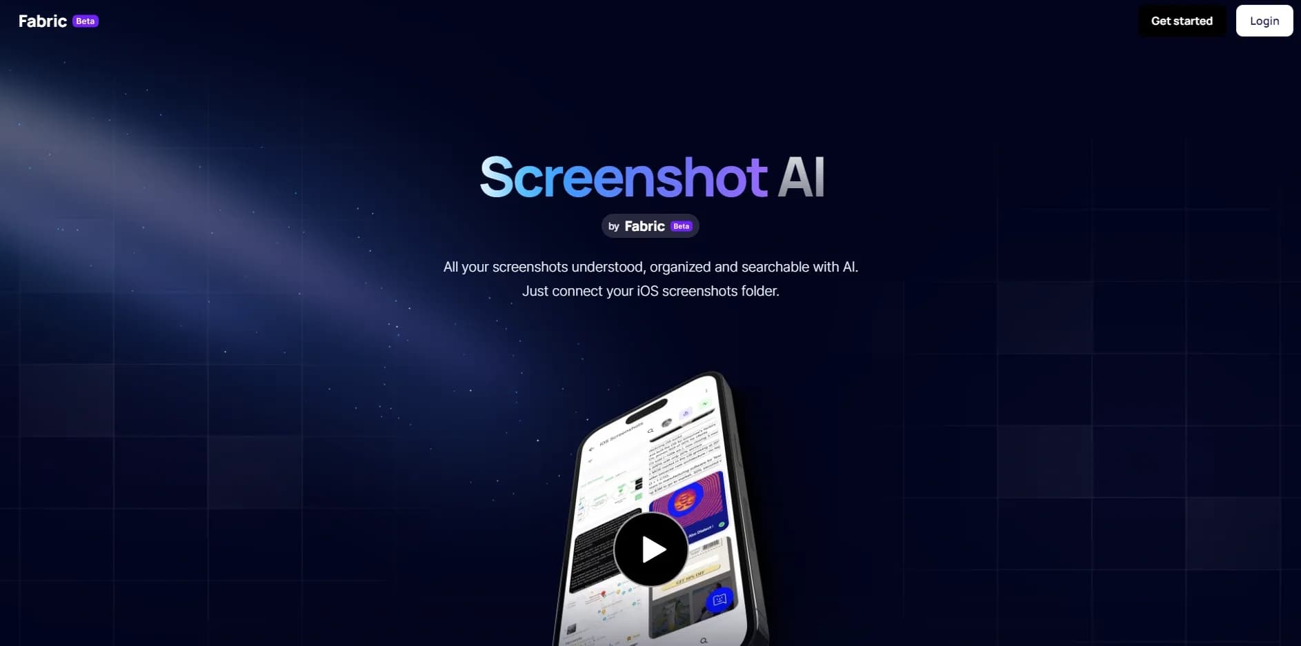 ScreenshotAI by Fabric homepage screenshot — Turn screenshots into intelligent, searchable notes with AI.