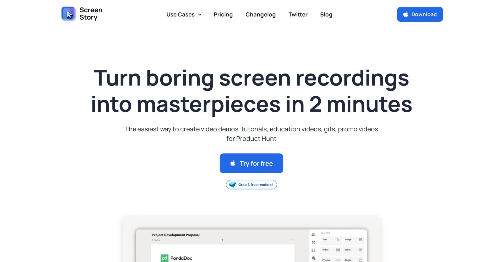 ScreenStory homepage screenshot — Capture and record screens effortlessly on Mac.