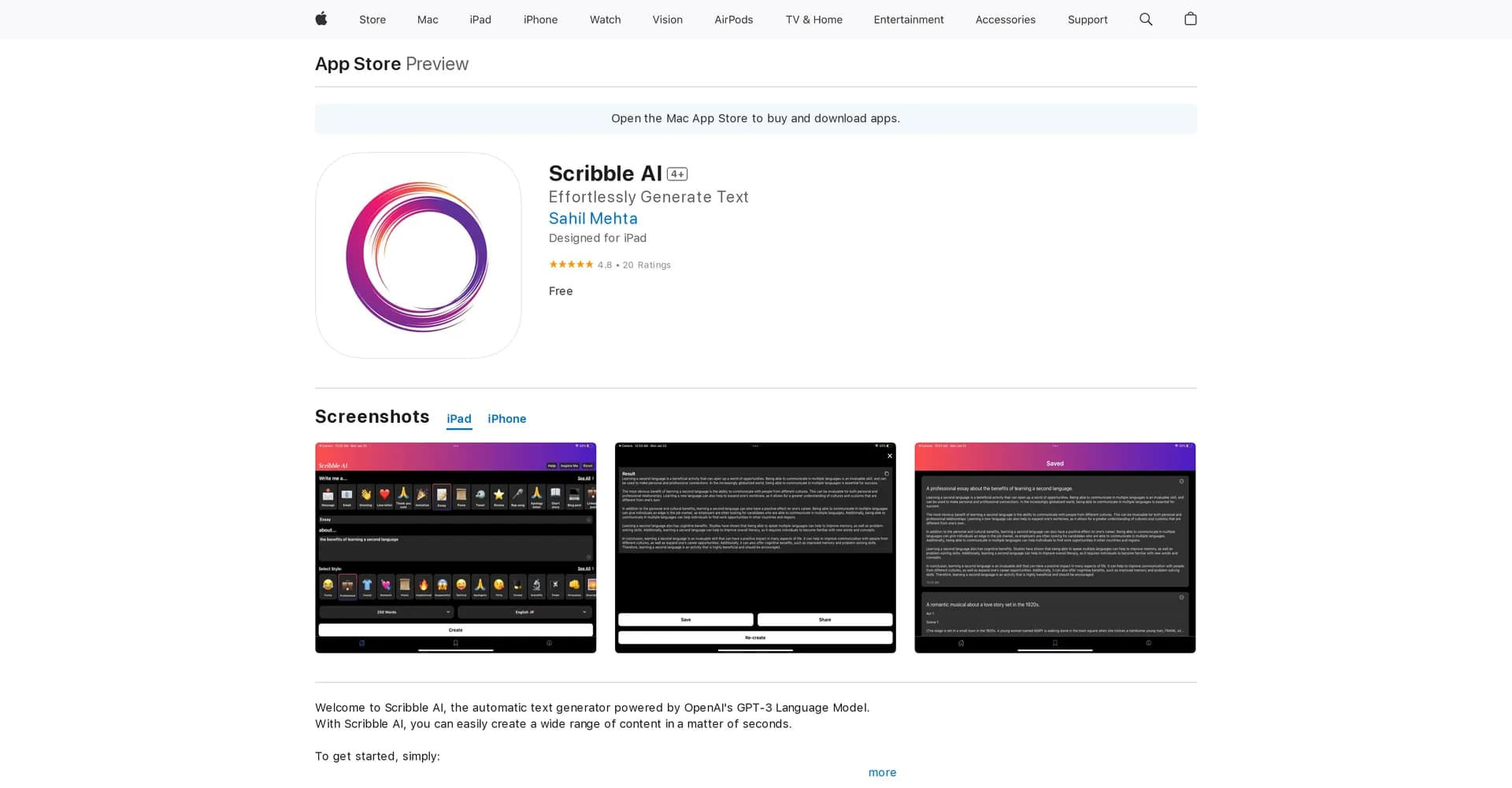Scribble AI homepage screenshot — Effortlessly generate text with Scribble AI.