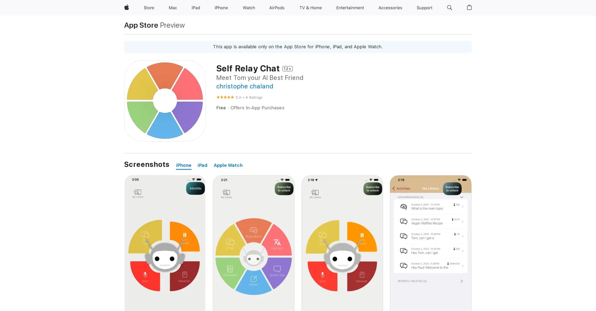 Self Relay Chat homepage screenshot — Voice-based Q&A chatbot assistance