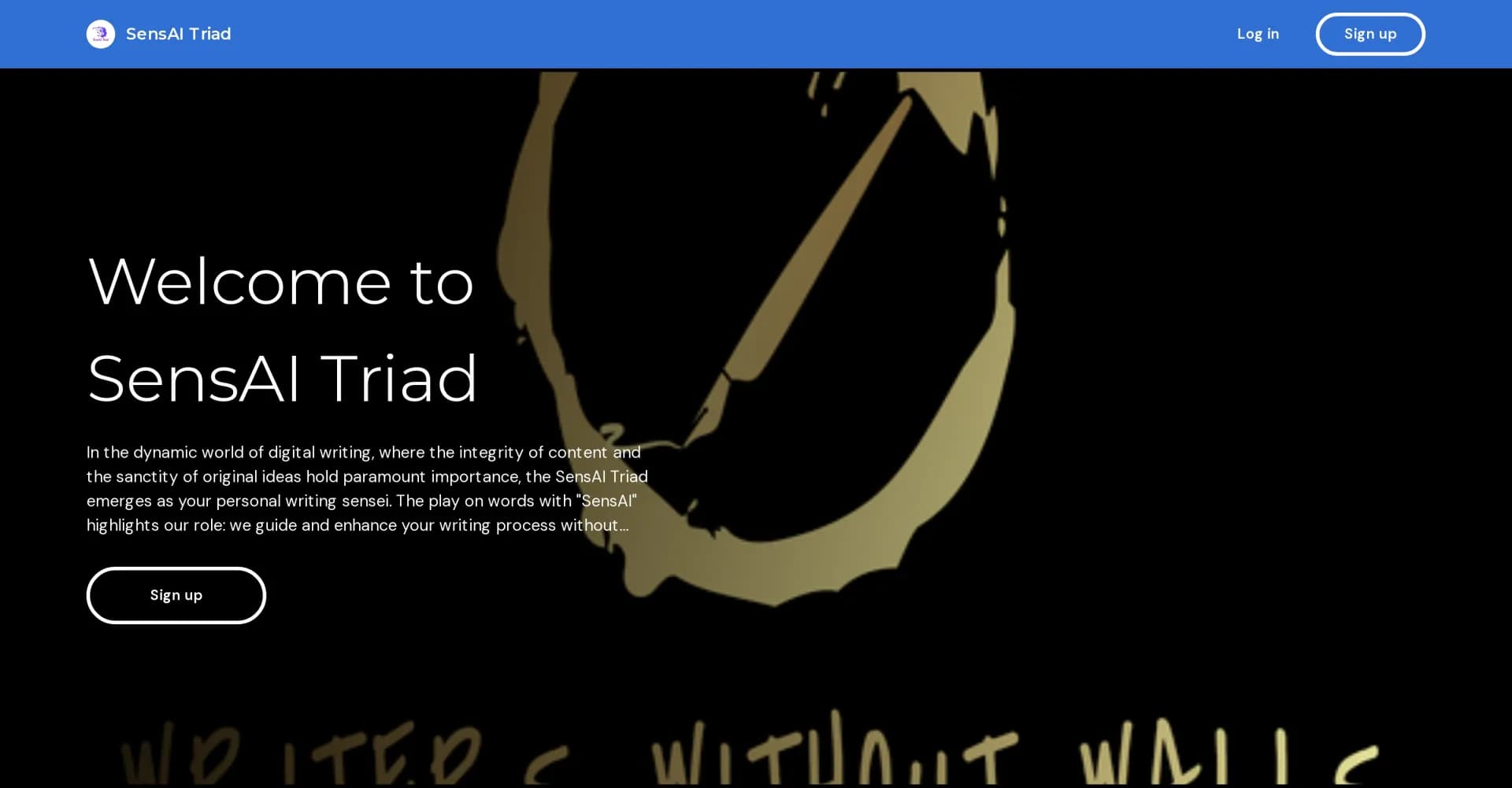SensAI Triad homepage screenshot — Elevate your writing with AI guidance, not automation.