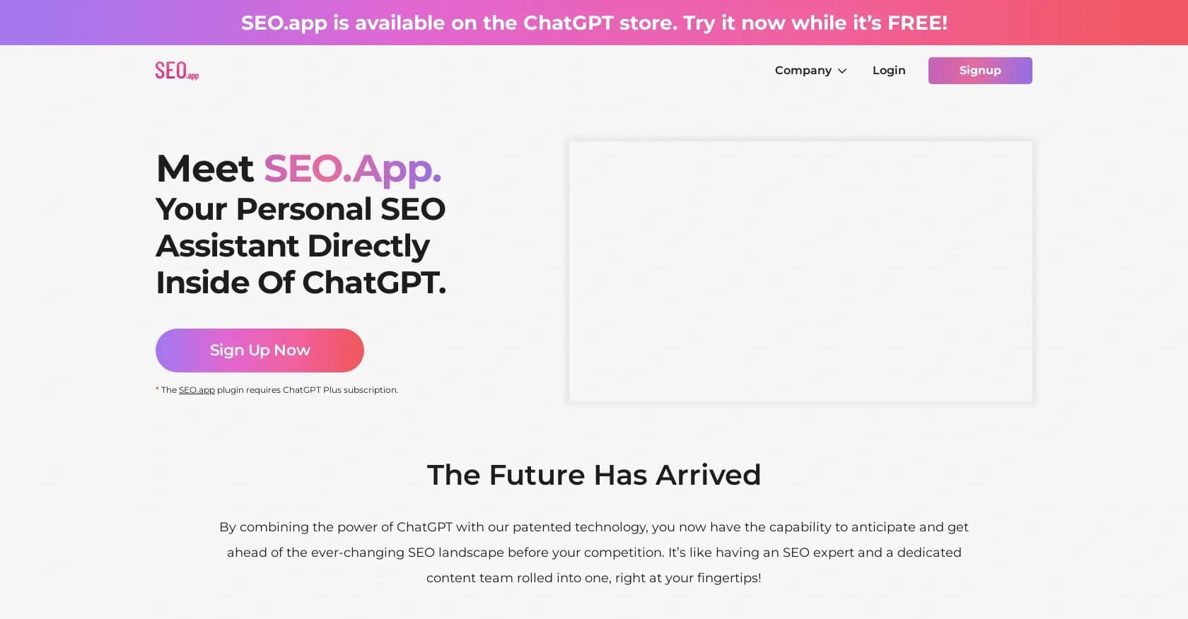 SEO App homepage screenshot — Your personal SEO assistant inside ChatGPT.