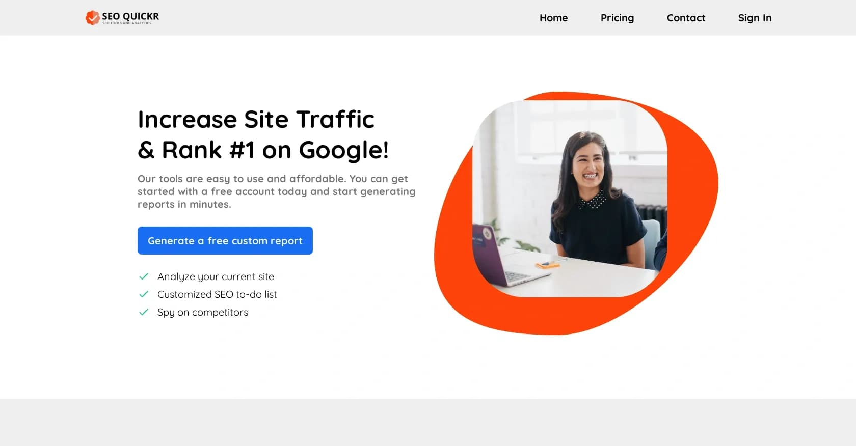 SEO Quickr homepage screenshot — Boost site traffic and rank #1 on Google