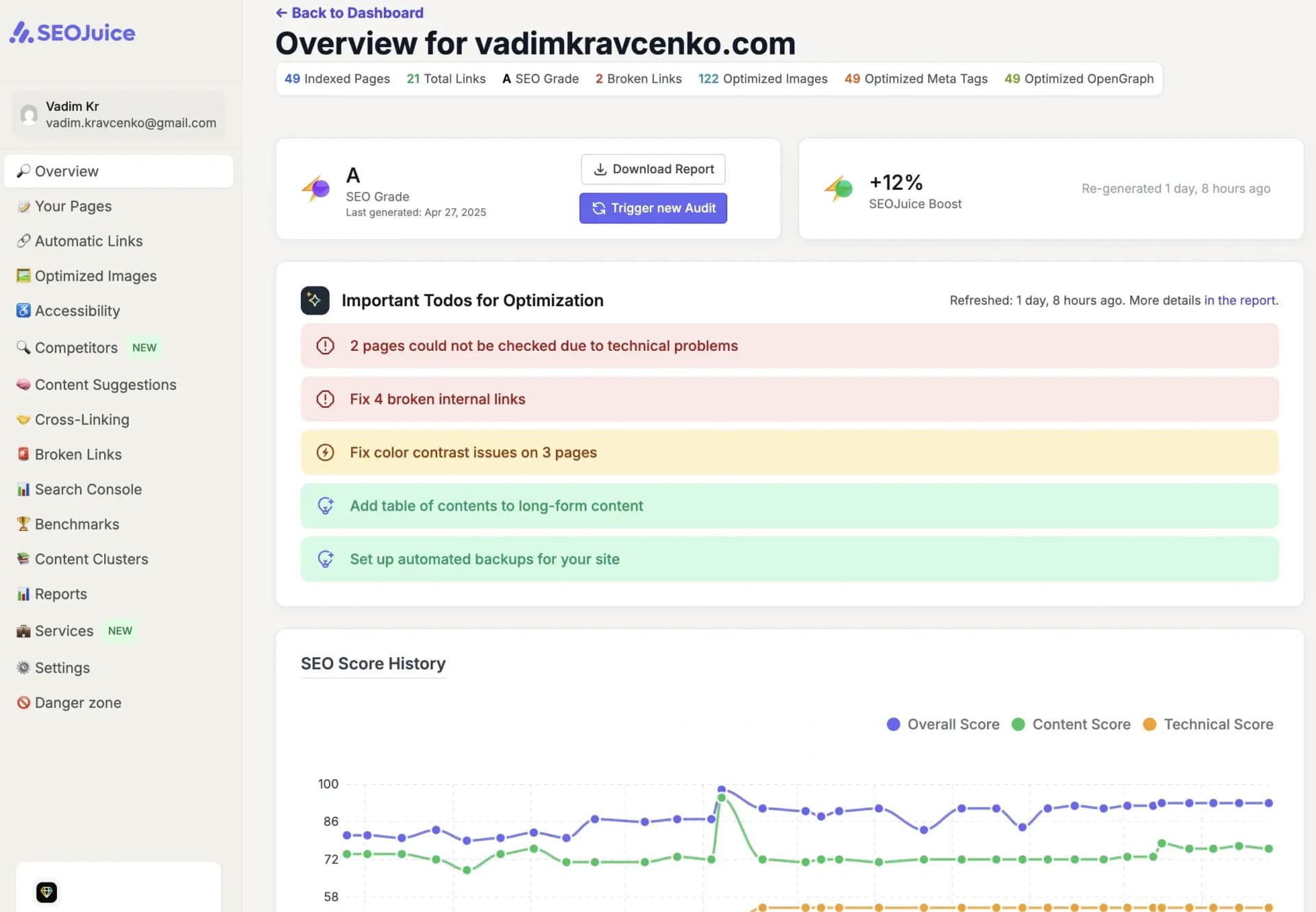 SEOJuicev4.11.0 homepage screenshot — SEO Made Simple — AI-driven Optimizations
