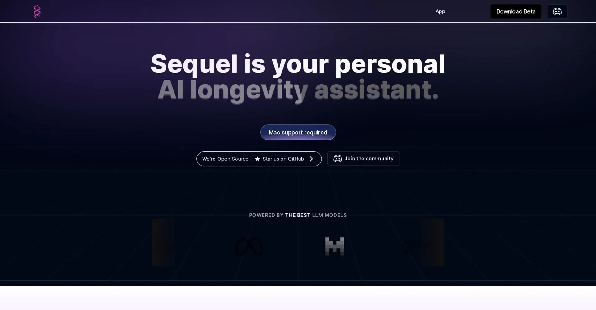 Sequel AI homepage screenshot — Your AI longevity assistant for personalized health insights