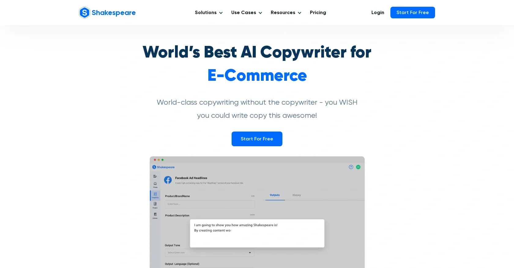 Shakespeare homepage screenshot — AI copywriting that converts for any platform