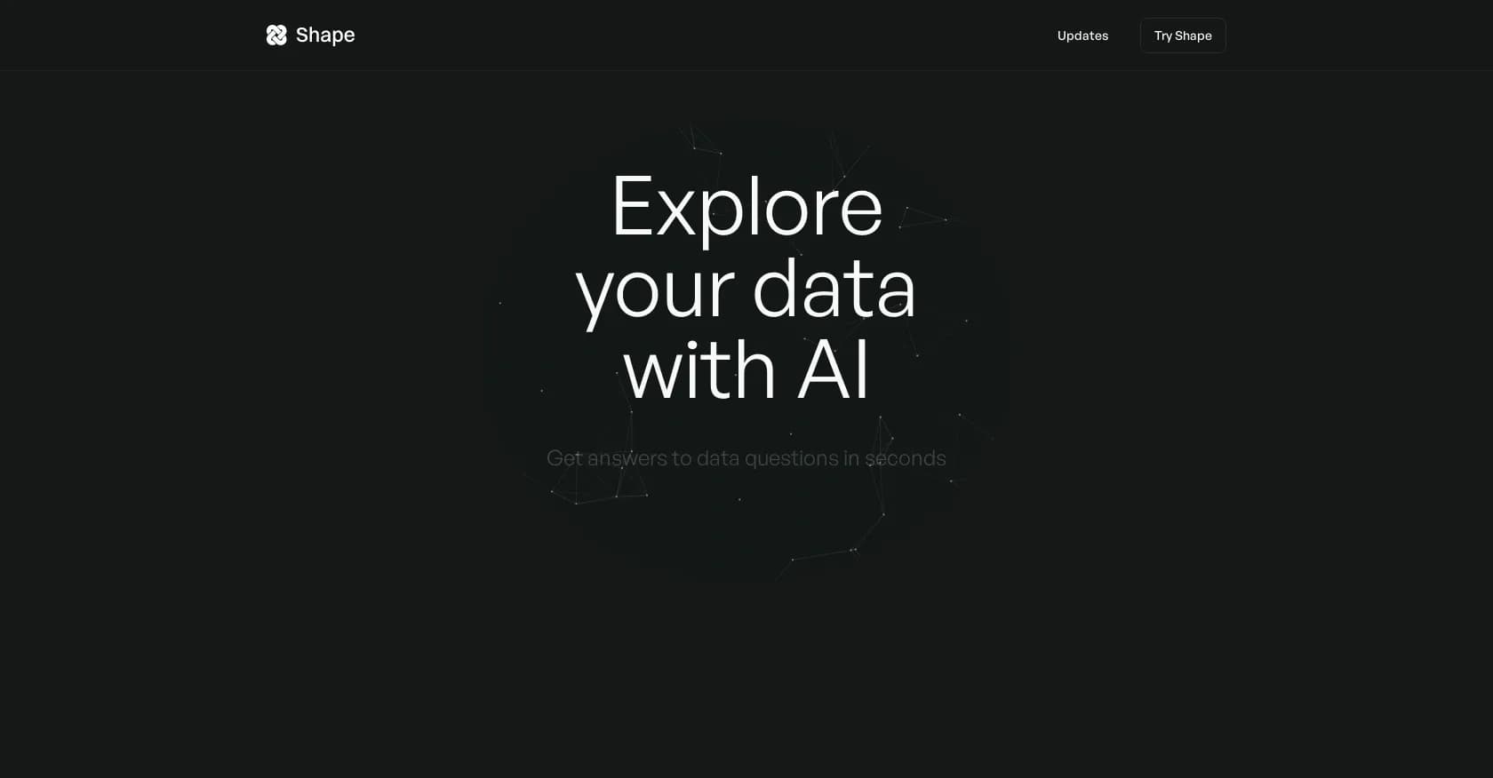 Shape.xyz homepage screenshot — Get instant answers from your data with AI