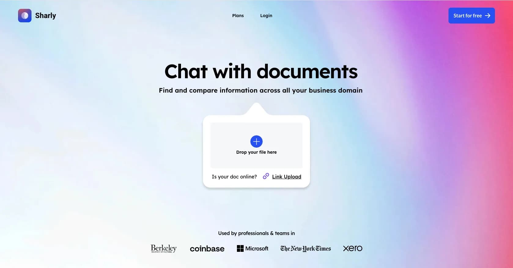 Sharly AI homepage screenshot — Understand long documents 5X faster with AI