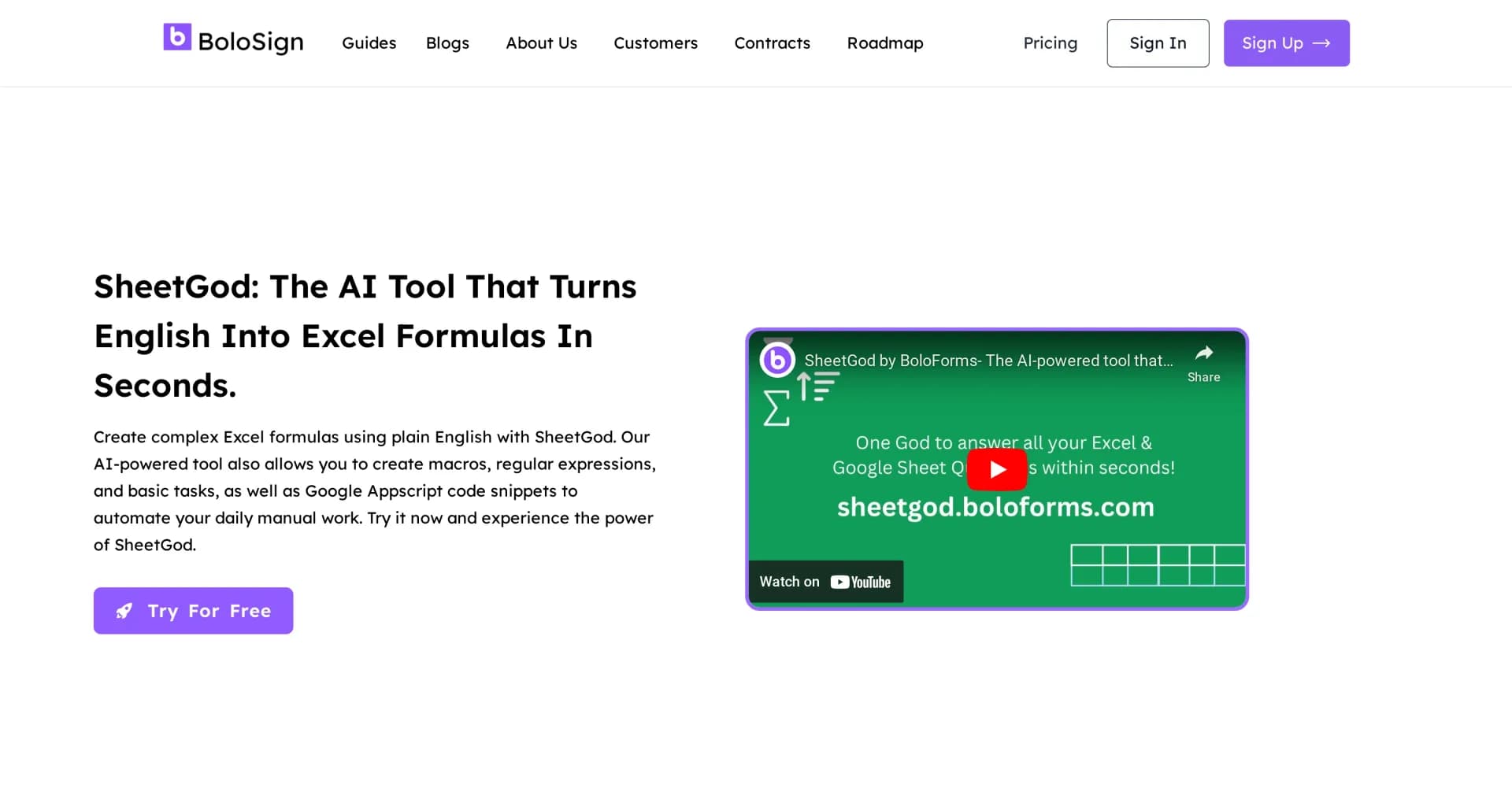 SheetGod homepage screenshot — Turn English into Excel formulas instantly.