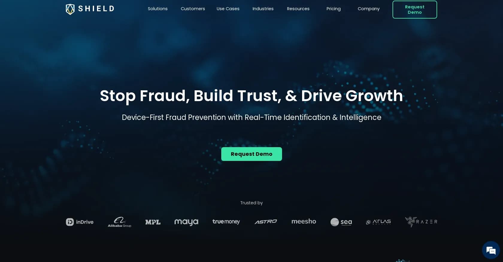 SHIELD homepage screenshot — The Device-First Fraud Intelligence Platform