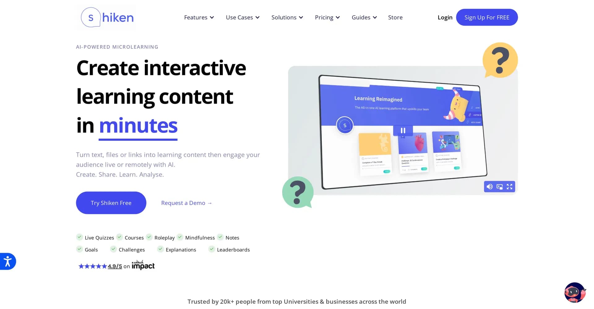 Shiken homepage screenshot — AI-powered microlearning for 2x faster results.