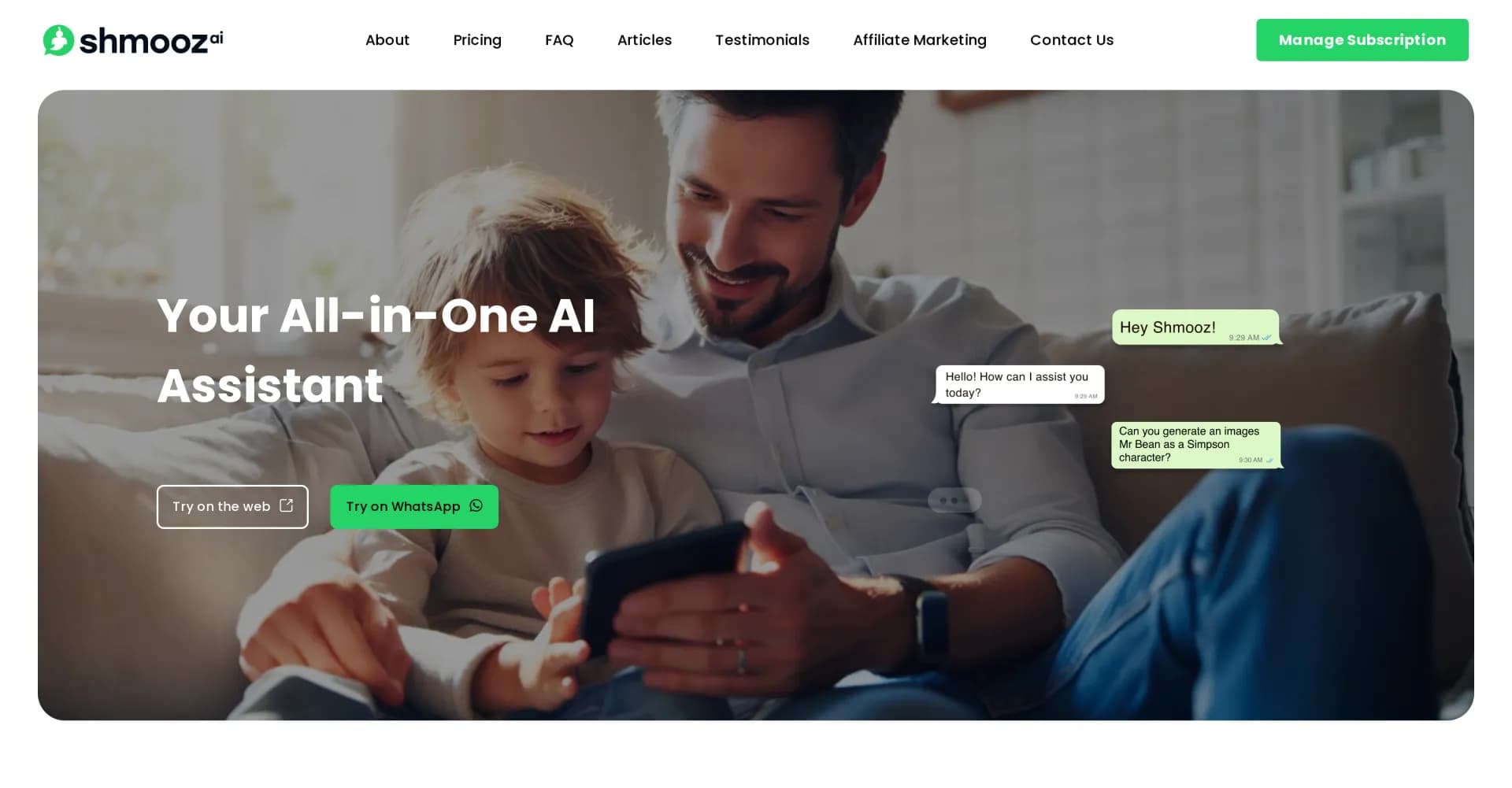 Shmooz homepage screenshot — Your versatile AI assistant for daily tasks and content crea