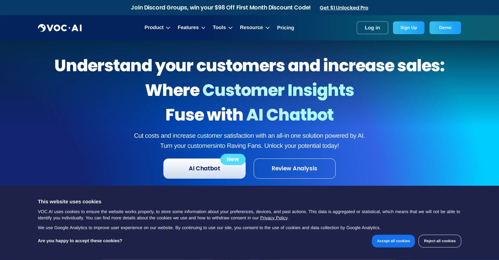 Shulex VOC homepage screenshot — Fuse customer insights with AI chatbot excellence.