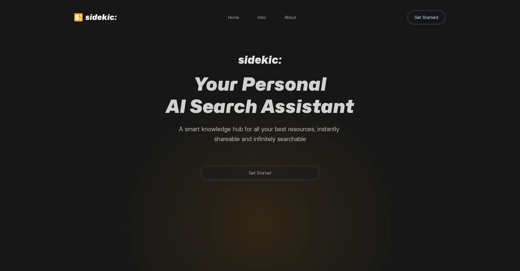 Sidekic AI homepage screenshot — Smart knowledge hub for your best resources