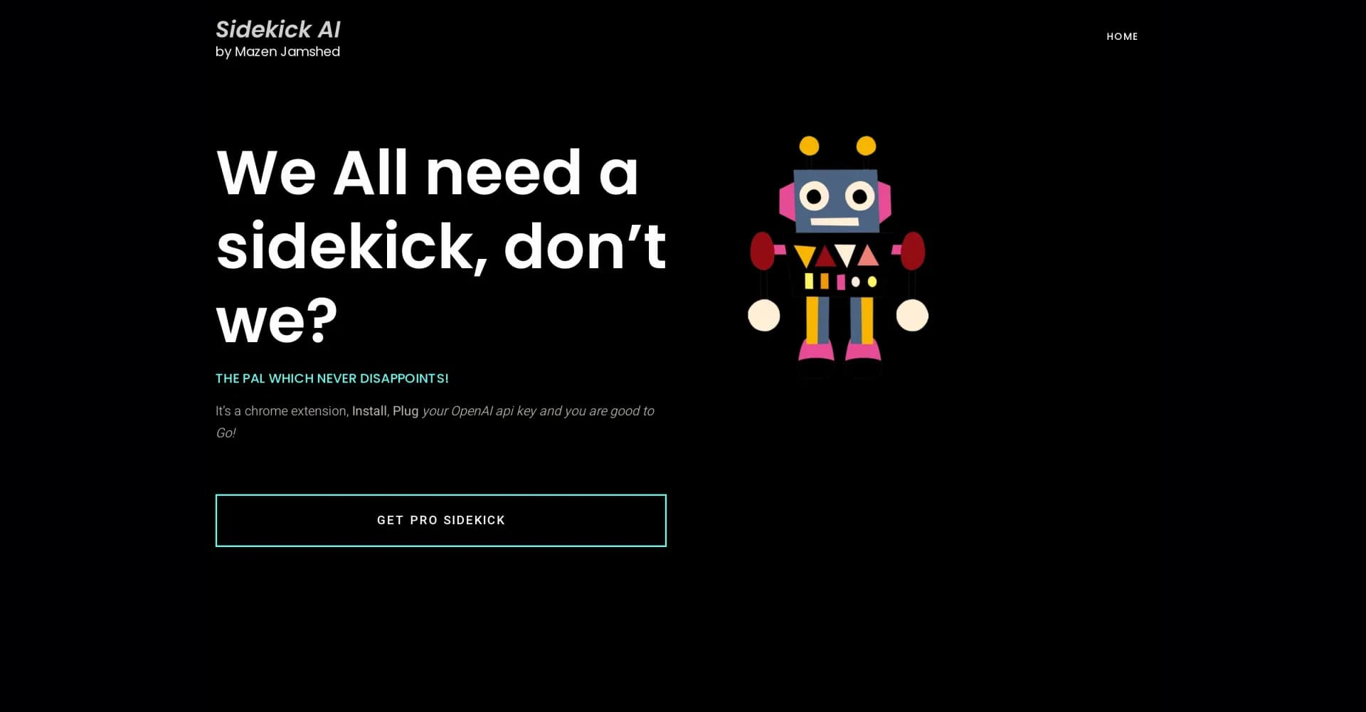 Sidekick AI homepage screenshot — Your AI pal for everyday productivity