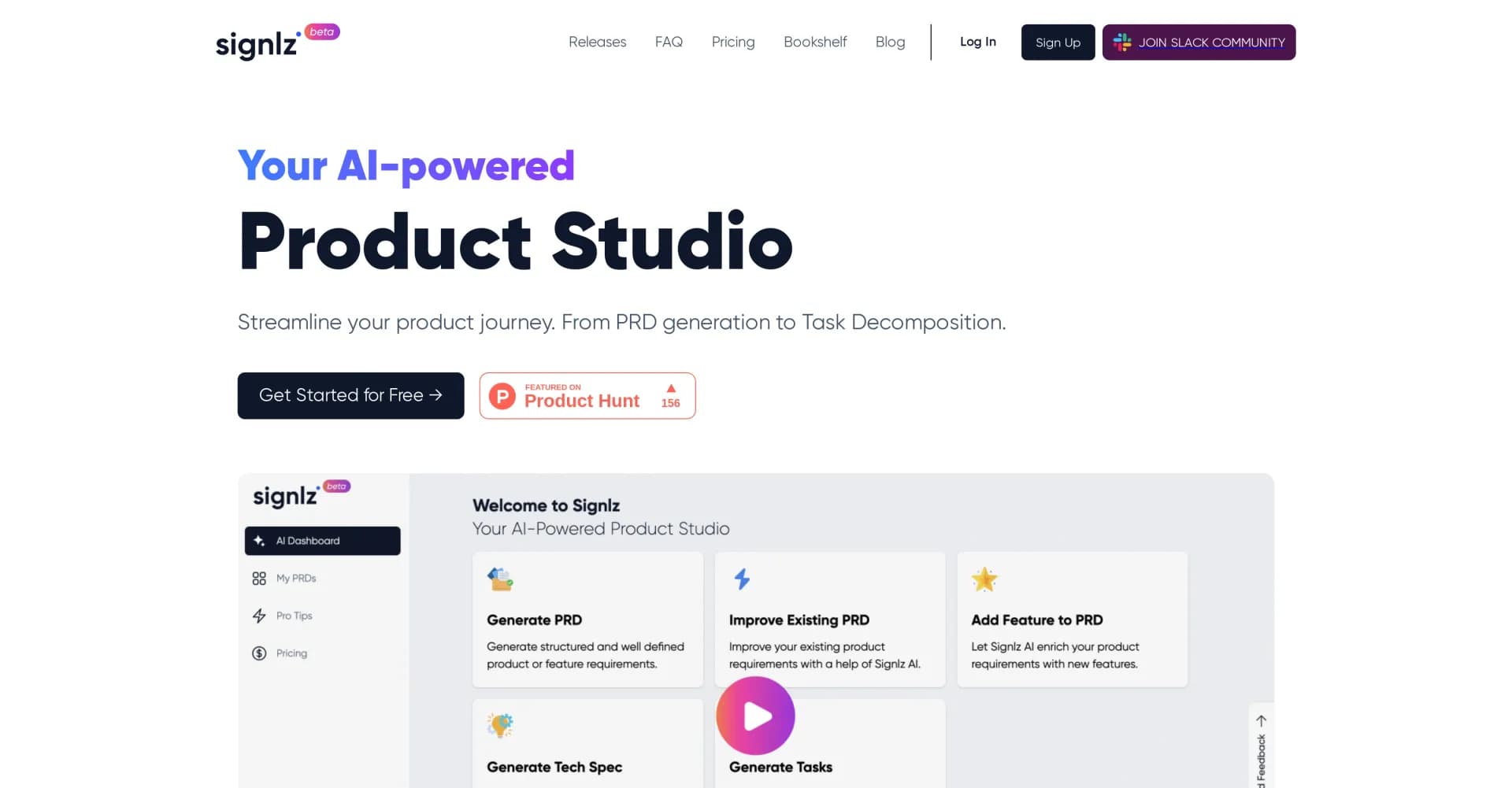 SignlzAI homepage screenshot — AI-powered product development studio