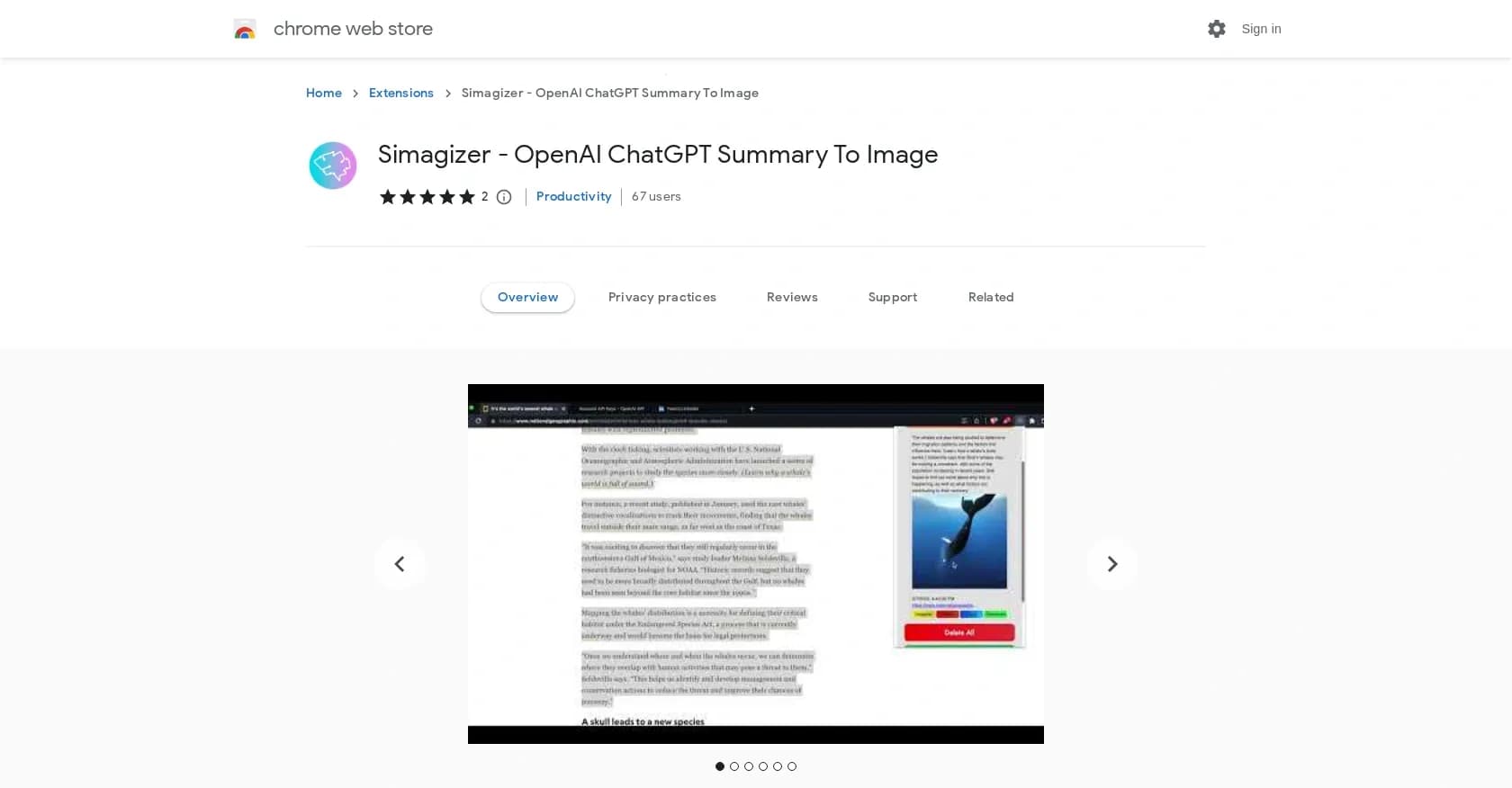 Simagizer homepage screenshot — Summarizes and visualizes text on Chrome.